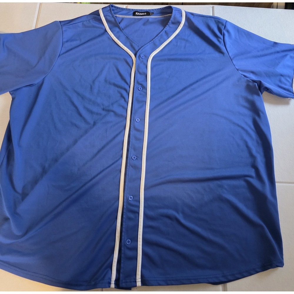 Ramss Mens 4XL Baseball‎ Jersey Short Sleeve Shirt Royal Blue White Stripe